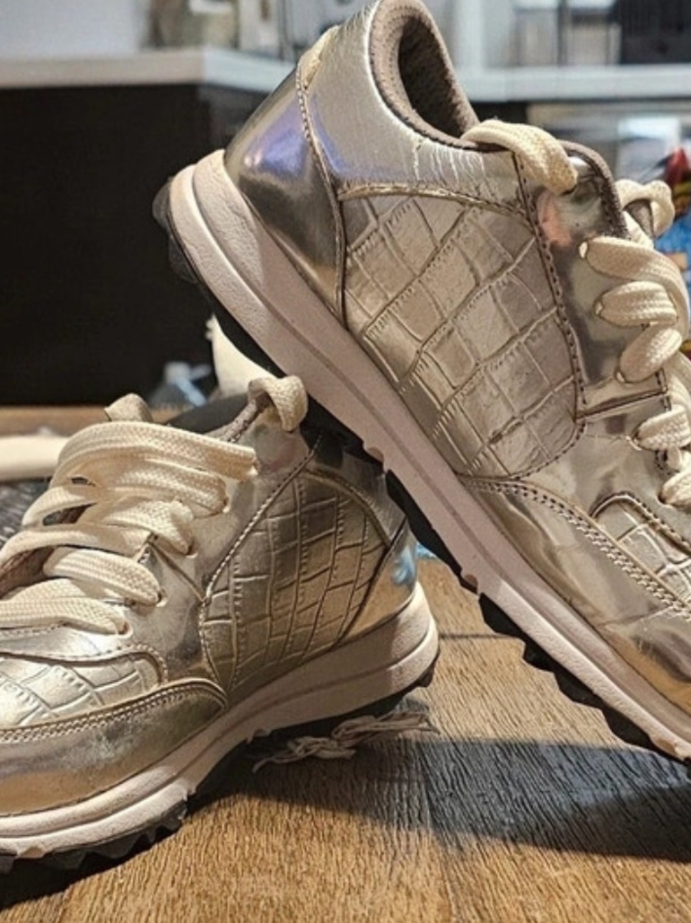 Eddie Bauer Metallic Silver Croc-Texture Kids Sneakers